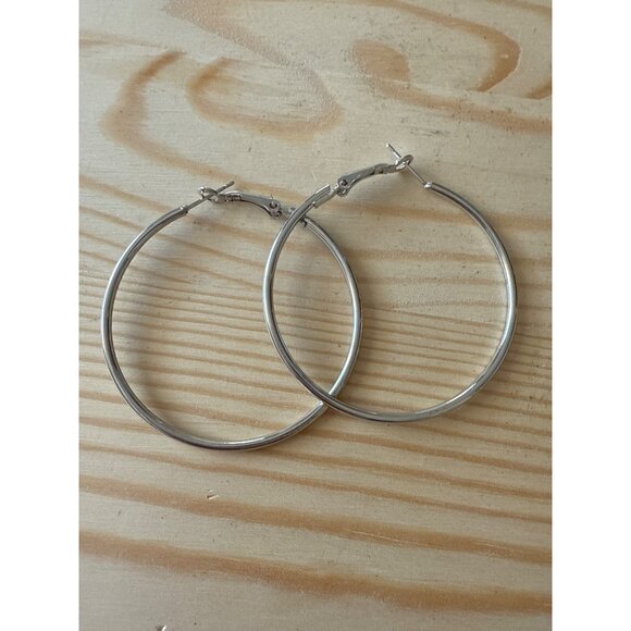 Silver Hoop Earrings Large Diameter Lightweight & Durable - Picture 1 of 5